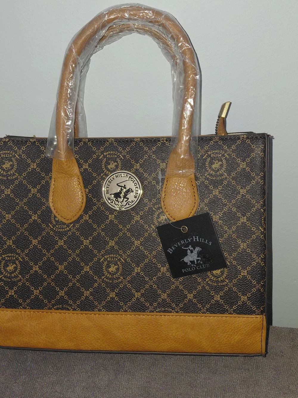 Beverly Hills Polo Club Brown and Tan Monogram Laptop Tote